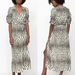 SEA NY Midi Wrap Dress Sz 6 Leopard Wrap Dress Print V Neck Ruffled leopard